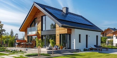 Ein schönes Haus mit blauen Himmel das energieeffizient ist